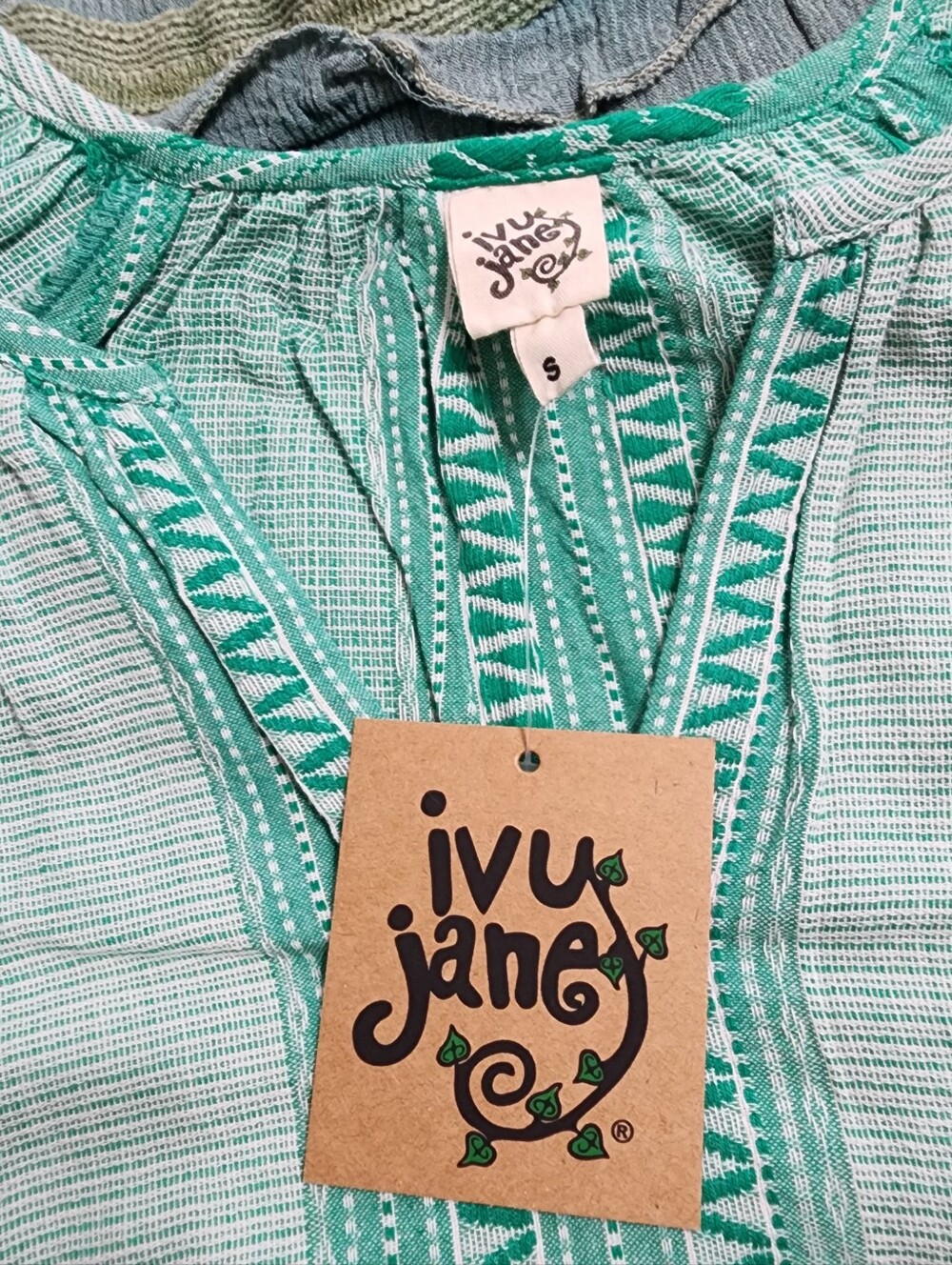 Ivy Jane Green White Oversized Peasant Top S Flowy Boho Indie Hippie NWT - Picture 5 of 5